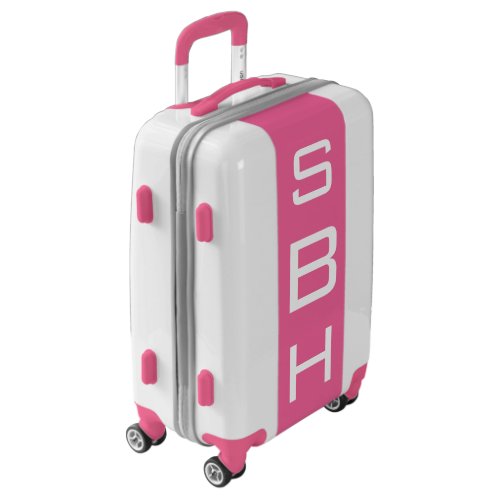 SMALL White  Pink Monogrammed Carry On Luggage