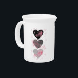 Small White Pitcher - Gray Hearts and Pink Flowers<br><div class="desc">Sweet little white pitcher with gray hearts covered with delicate pink flowers</div>