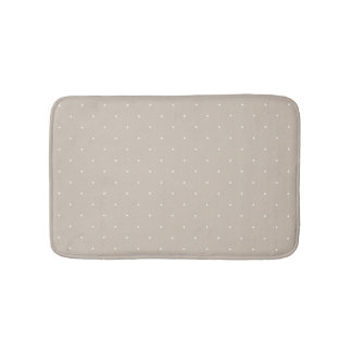 Small White Polka Dot Pattern On Cool Beige Greige Bath Mat