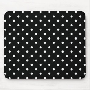 Small White Polka dots black background Mouse Pad