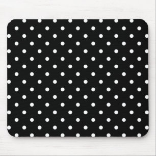 Small White Polka dots black background Mouse Pad