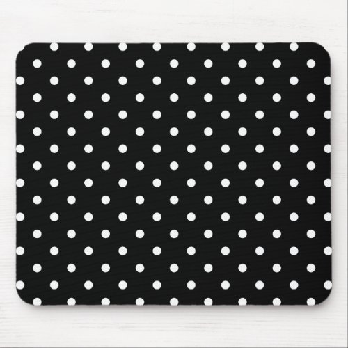 Small White Polka dots black background Mouse Pad