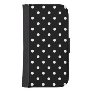 Small White Polka dots black background Galaxy S4 Wallet Case