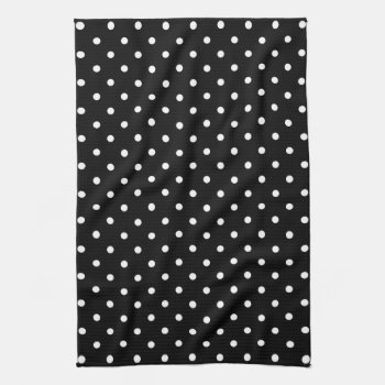 Small White Polka Dots Black Background Towel by sumwoman at Zazzle