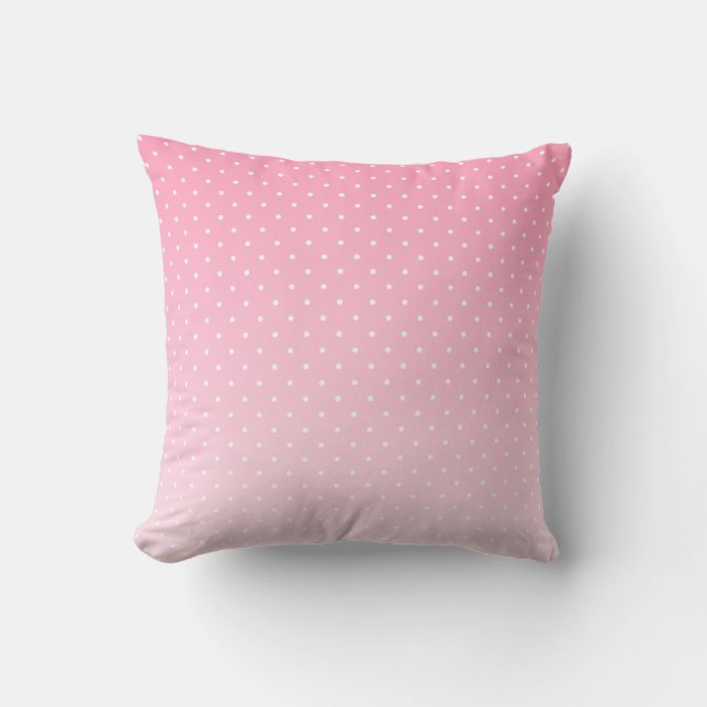 Small White Polka Dots-Ombre Pink Throw Pillow (Front)