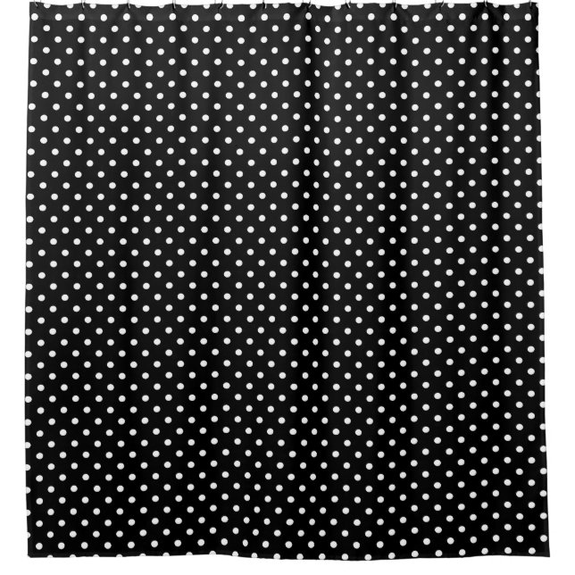 Small White Polka Dots on Black Shower Curtain (Front)