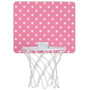 Small White Polka Dots On Hot Pink Mini Basketball Hoop by sumwoman at Zazzle