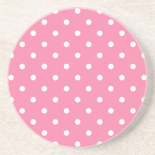 Small White Polka Dots on hot pink Sandstone Coaster