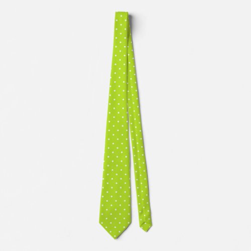 Small White Polka Dots on Neon Lime Green Neck Tie