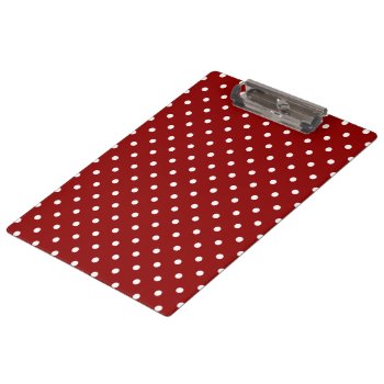 Small White Polka Dots Red Background Clipboard by sumwoman at Zazzle