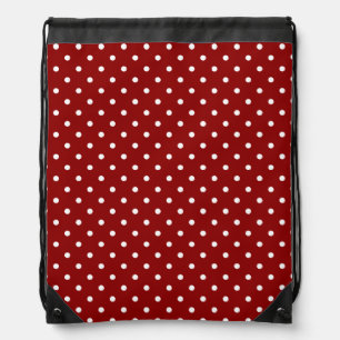Small White Polka dots red background Drawstring Bag