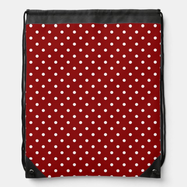 Small White Polka dots red background Drawstring Bag (Front)