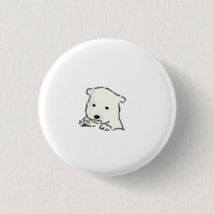 Small White Puppy Face With Paws Button