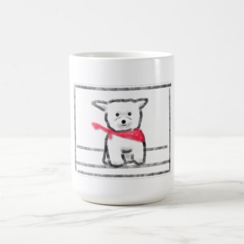 Small White Puppy In Red Scarf Coffee Mug