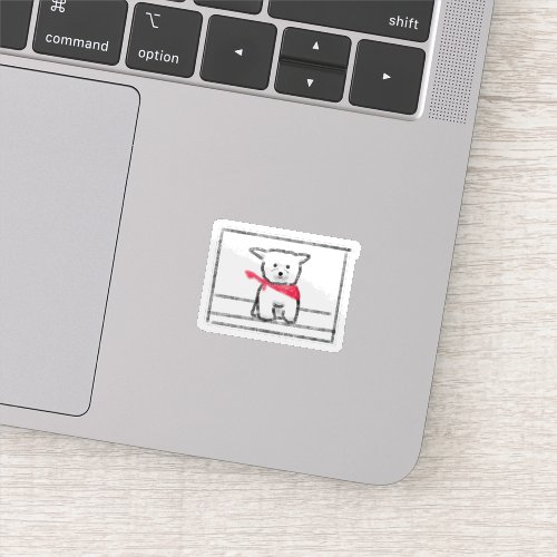 Small White Puppy In Red Scarf Sticker