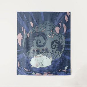 Small White Rabbit Sleeping Tapestry