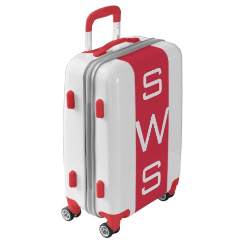 SMALL White  Red Monogrammed Carry On Luggage