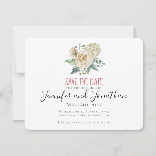 Small White Rose TraditionalSave the Date  Wedding (Front)