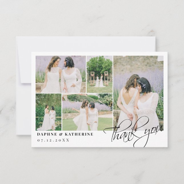 Small White Wedding Photo Collage Script Thank You (Front)