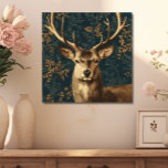 Small William Morris Style Vintage Deer  Canvas Print<br><div class="desc">This stunning vintage style canvas wall art is beautiful for the holidays, or anytime of the year. The William Morris style stag head is in rich tans and browns on a teal and green background, with touches of soft rust foliage. Simple and elegant. Perfect for your study, den, or holiday...</div>