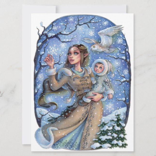Small Wonders Elf Baby Fantasy Snow Owl Art Card (Front)