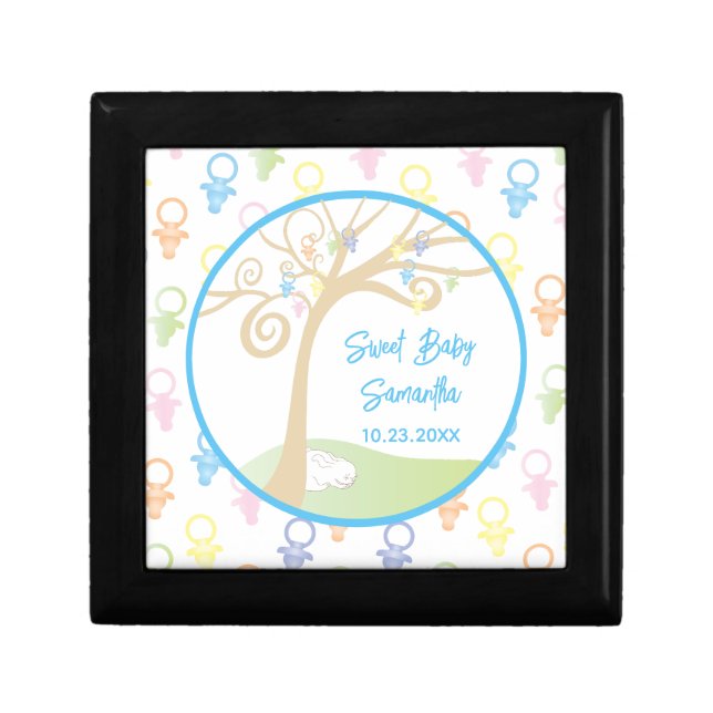 Small Wood Keepsake Box "Paci Bunny" (Front)