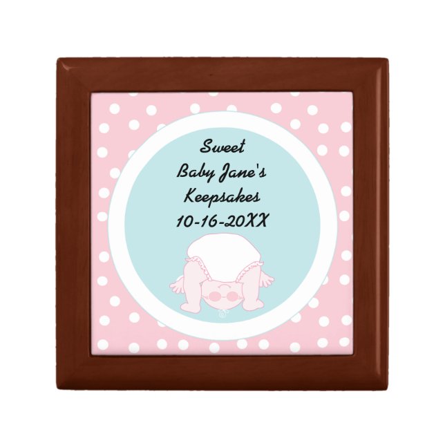 Small Wood Keepsake Box "Pink/Blue Baby" (Front)