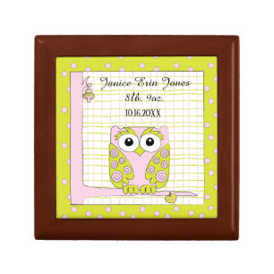 Small Wood Keepsake Box "Pink Owl in a Tree"