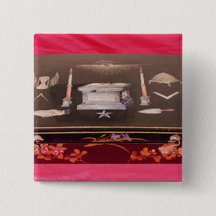 Small wooden case, with symbols of Freemasonry Pinback Button