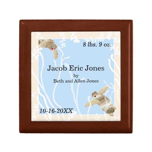 Small Wooden Keepsake Box "Blue/Baby Sea Turtle" (Front)