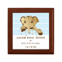 Small Wooden Keepsake Box Blue Gold Elephant