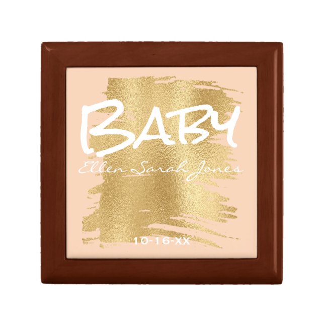 Small Wooden Keepsake Box "Classic Gold/Pink" (Front)