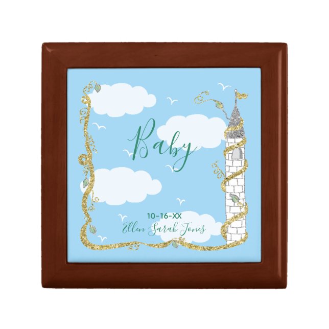 Small Wooden Keepsake Box "Glittery Castle" (Front)