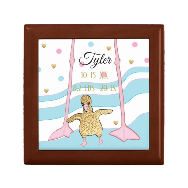 Small Wooden Keepsake Box "Gold Flamingo Baby" (Front)