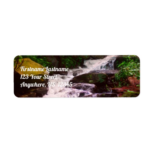 Small Woodland Waterfall Oil Painting Address Label (Front)