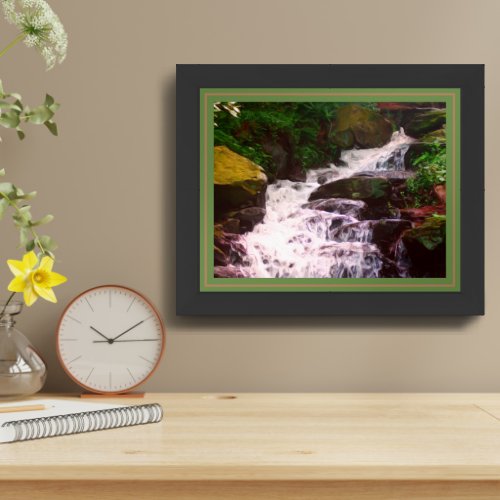 Small Woodland Waterfall Oil Photo Painting Framed Art