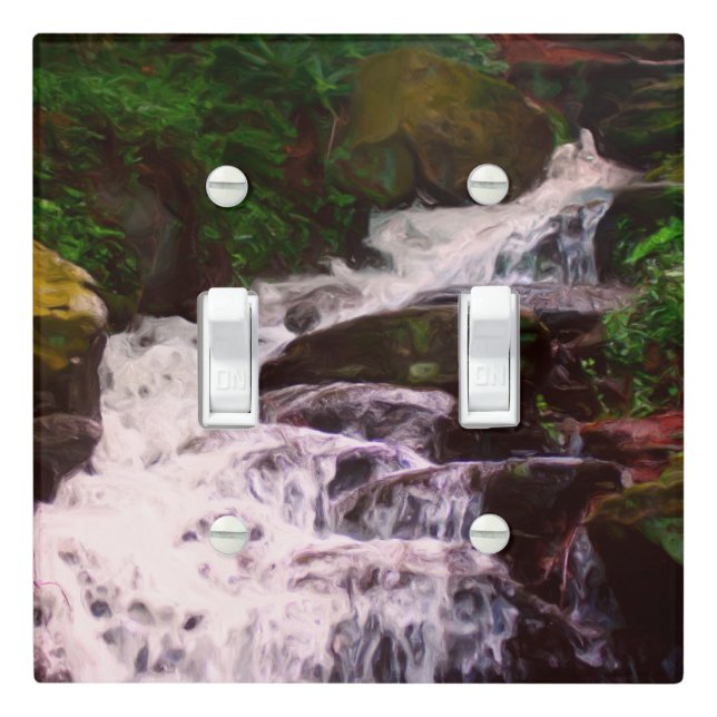 Small Woodland Waterfall Oil Photo Painting  Light Switch Cover (In Situ)