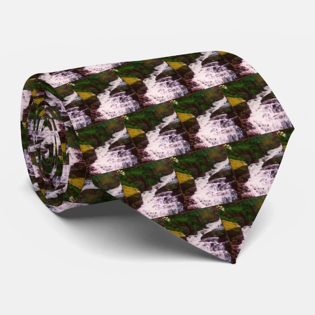 Small Woodland Waterfall Oil Photo Painting Neck Tie (Rolled)