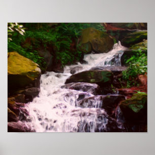 Small Woodland Waterfall Oil Photo Painting Poster