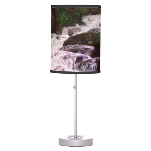 Small Woodland Waterfall Oil Photo Painting   Table Lamp