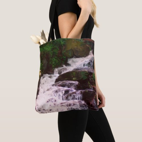 Small Woodland Waterfall Oil Photo Painting  Tote Bag