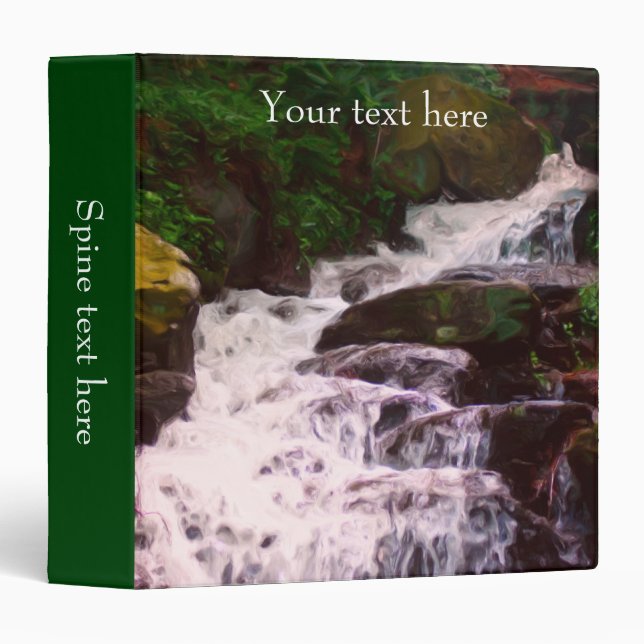 Small Woodland Waterfall Painting Personalized 3 Ring Binder (Front/Spine)