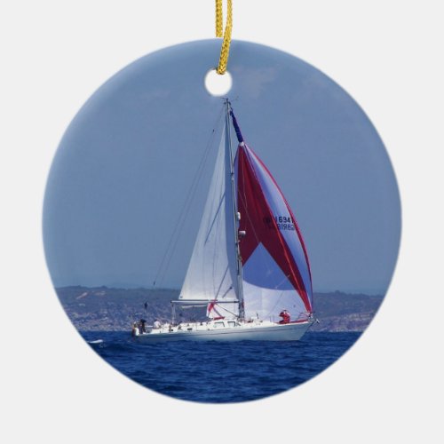 Small Yacht Setting A Spinnaker Ceramic Ornament