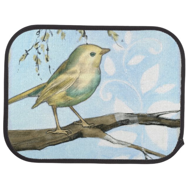Small Yellow Bird Perched on a Branch Looking up Car Floor Mat (Rear)