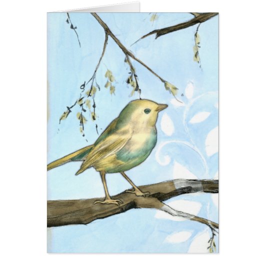 Small Yellow Bird Perched on a Branch Looking up Cards (Front)