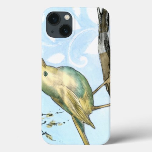 Small Yellow Bird Perched on a Branch Looking up iPhone 13 Case