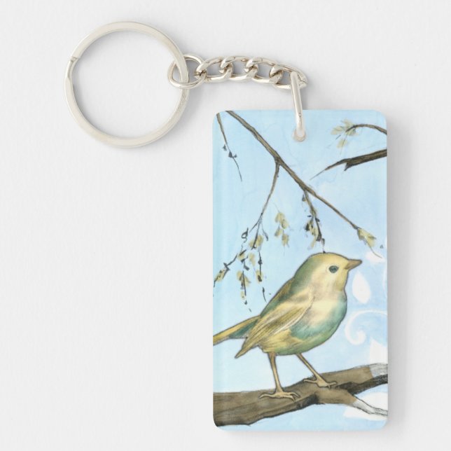 Small Yellow Bird Perched on a Branch Looking up Keychain (Front)