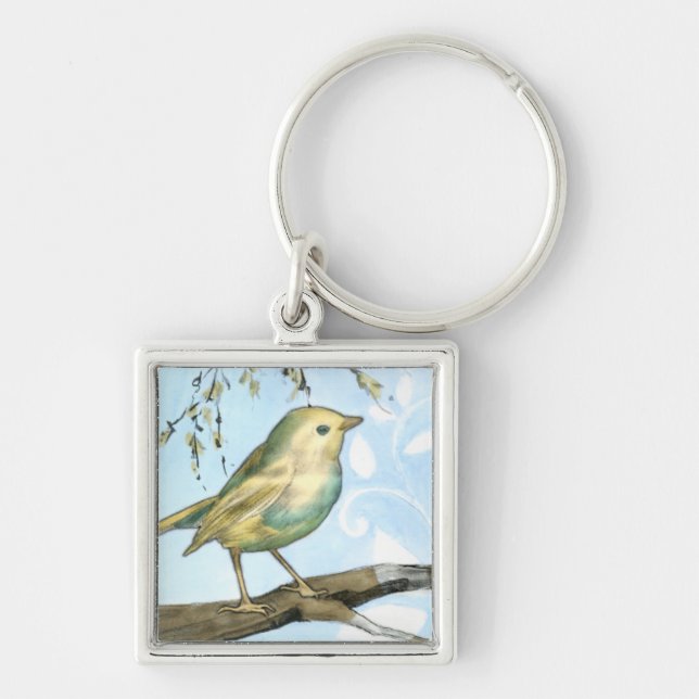 Small Yellow Bird Perched on a Branch Looking up Keychain (Front)