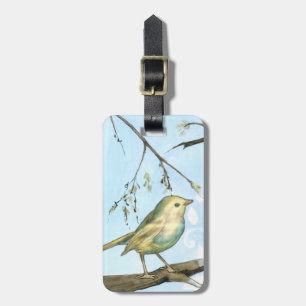 Small Yellow Bird Perched on a Branch Looking up Luggage Tag