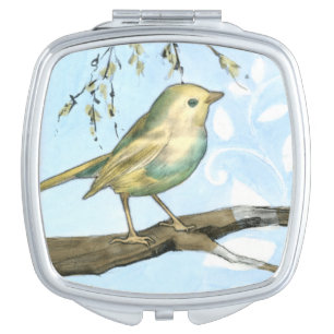 Small Yellow Bird Perched on a Branch Looking up Mirror For Makeup